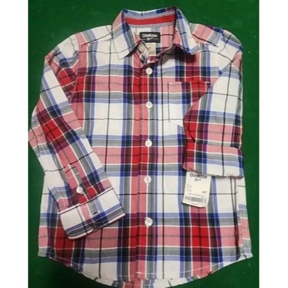 3 Boys 4t Longsleeve Shirts NWT OSH KOSH PLAID Button Up Red Flannel‎ Duck 4T